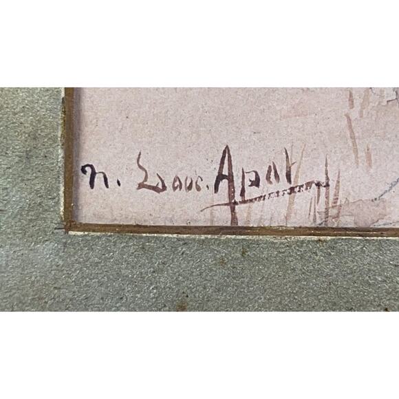 Antique Louis Apal Dutch Windmill Original Watercolor Gold Ornate Frame RARE - Picture 7 of 14